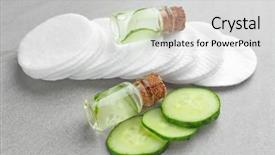  Presentation with feminine pad menstrual pads blood - Colorful slide deck enhanced with toner - bottles with cucumber lotion backdrop and a light gray colored foreground
