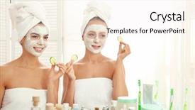  Presentation with masks - Beautiful PPT theme featuring toner - young women with facial masks backdrop and a sky blue colored foreground