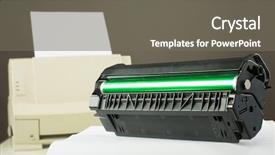 Presentation with laser - Presentation featuring toner cartridge against laser printer background and a gray colored foreground