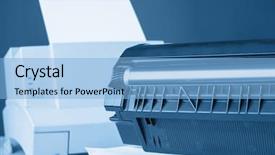  Presentation with blue laser - Slide deck with toner cartridge against laser printer background and a  colored foreground