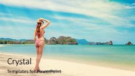  Presentation with crystal blue - Presentation design having woman relax on the sea background and a lemonade colored foreground