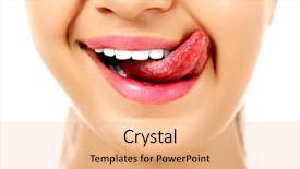  Presentation with tongue - Beautiful slides featuring tongue health - licking lips close-up of young backdrop and a coral colored foreground