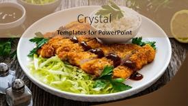  Presentation with japanese - Slide deck having tonkatsu-crispy-japanese-pork-chop background and a coral colored foreground