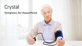  Presentation with home health care - Slide set with tonometer checking blood pressure background and a white colored foreground