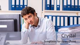  Presentation with busy work - Slide deck featuring too much work and paperwork background and a  colored foreground