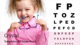  Presentation with glasses blurry eye chart - Colorful slide deck enhanced with took off glasses with blurry backdrop and a  colored foreground