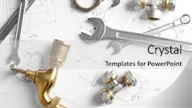  Presentation with plumber - Slide deck featuring tapping tool - plumber's items on draft background and a light gray colored foreground