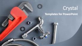  Presentation with plumber - Cool new slide set with tapping tool - plumber's items on grey background backdrop and a gray colored foreground
