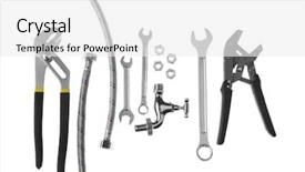  Presentation with plumber - Colorful presentation theme enhanced with tapping tool - plumber's items on white background backdrop and a white colored foreground