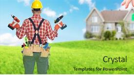  Presentation with drill - Colorful slide set enhanced with tool belt - electrician with drill backdrop and a  colored foreground