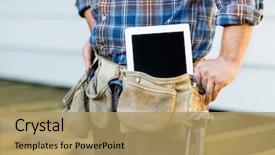  Presentation with construction site construction - Cool new PPT layouts with tool belt - midsection of construction worker backdrop and a coral colored foreground