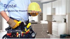  Presentation with handyman service - Colorful presentation design enhanced with tool belt house renovation backdrop and a sky blue colored foreground