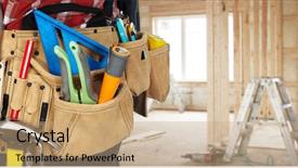 Presentation with construction - Beautiful PPT layouts featuring tool belt with construction tools backdrop and a coral colored foreground