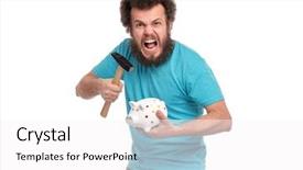  Presentation with save water concept saving - Presentation design with tool cash - crazy bearded man with funny background and a white colored foreground