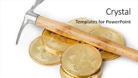  Presentation with bitcoins - Audience pleasing PPT layouts consisting of tool cash - pickaxe and bitcoins isolated backdrop and a white colored foreground