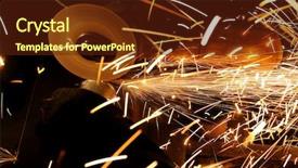  Presentation with metal - Cool new PPT theme with tool die - manual sharpening and cutting backdrop and a tawny brown colored foreground