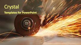  Presentation with industrial shielded metal arc - Presentation theme enhanced with tool die - metal sawing close up background and a tawny brown colored foreground