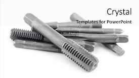  Presentation with barricade tape red and white - Presentation design with tool die - threading taps isolated on white background and a white colored foreground