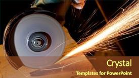  Presentation with metal - Slides having tool die - worker cutting metal with grinder background and a tawny brown colored foreground