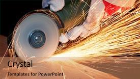  Presentation with metal - Audience pleasing theme consisting of tool die - worker cutting metal with grinder backdrop and a coral colored foreground