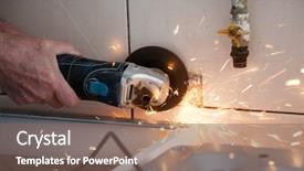  Presentation with metal - Amazing presentation theme having tool die - worker cutting metal with grinder backdrop and a violet colored foreground