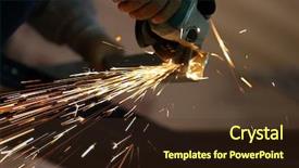  Presentation with metal - Amazing slide deck having tool die - worker cutting metal with grinder backdrop and a  colored foreground