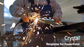  Presentation with metal - Beautiful PPT theme featuring tool die - worker cutting metal with grinder backdrop and a  colored foreground