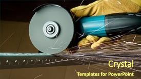  Presentation with electrical - Presentation theme enhanced with tool die - worker sawing metal with electrical background and a tawny brown colored foreground