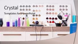  Presentation with barber - Theme with tool die - young handsome barber working background and a  colored foreground