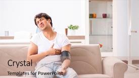  Presentation with blood pressure - Presentation having tool die - young man measuring blood pressure background and a  colored foreground