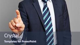  Presentation with virtual hand - Presentation theme consisting of toolbar - hand of business man background and a  colored foreground