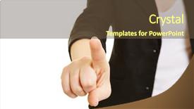  Presentation with hand touching finger digital - Presentation theme having toolbar - index finger of female hand background and a  colored foreground