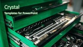  Presentation with instrument - Cool new PPT theme with toolbox - car service tool box professional backdrop and a forest green colored foreground