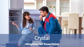  Presentation with fridge - Beautiful theme featuring toolbox - man repairing fridge with customer backdrop and a ocean colored foreground