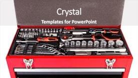  Presentation with red and white abstract - Colorful slide deck enhanced with toolbox - red box with the tool backdrop and a tawny brown colored foreground