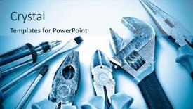  Presentation with set of construction tools tool - Presentation theme enhanced with toolbox - set of manual tools background and a sky blue colored foreground