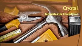  Presentation with tools - Slide deck with toolbox - set of old manual tools background and a tawny brown colored foreground