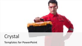  Presentation with contractor - Amazing PPT layouts having toolbox isolated on whit backdrop and a white colored foreground