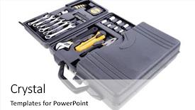  Presentation with set of construction tools tool - PPT theme enhanced with toolbox set of tools include background and a white colored foreground