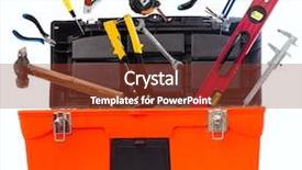  Presentation with tools - Cool new slides with toolbox with tools isolated backdrop and a tawny brown colored foreground