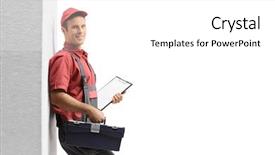  Presentation with handyman - Theme with toolboxe - handyman with a toolbox leaning background and a white colored foreground