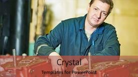  Presentation with manufacture - Presentation design consisting of toolroom - industrial worker assembler portrait background and a  colored foreground