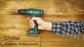  Presentation with hand tools - Slides consisting of hardware tools - drill in man's hand background and a gold colored foreground