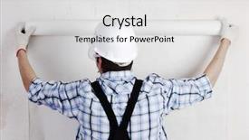  Presentation with construction tools - Colorful PPT layouts enhanced with construction tools - worker attaching wallpaper to wall backdrop and a white colored foreground