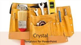  Presentation with tool belt tools - Cool new presentation theme with tools and instruments in belt backdrop and a yellow colored foreground