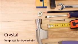  Presentation with wood tools - Beautiful presentation theme featuring diabetes - medical ampules and syringe isolated backdrop and a white colored foreground.