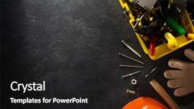 Presentation with tools - Colorful theme enhanced with tools and instruments with toolbox backdrop and a dark gray colored foreground