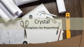  Presentation with tools - Slide set with tools and papers with sketches on the table background and a mint green colored foreground