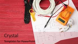  Presentation with wood carving tools - PPT layouts with tools and schemes on red background and a red colored foreground