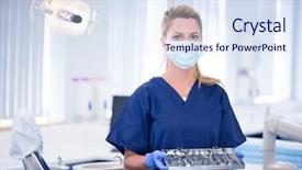  Presentation with dental assistant - Slides enhanced with tools at the dental background and a sky blue colored foreground